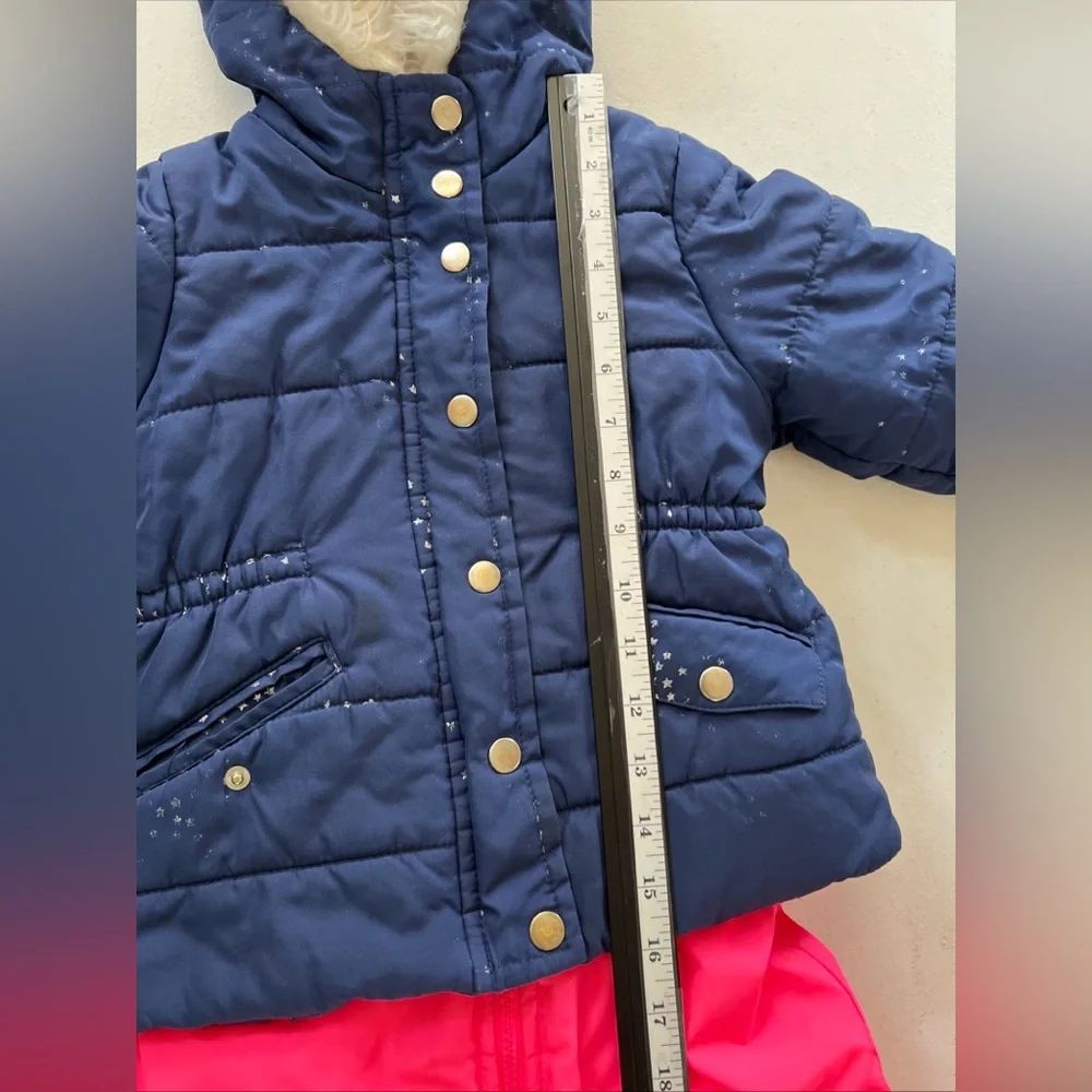 Carter’s Toddler Girl’s 2 Piece Hooded Snowsuit Jacket & Bib Set 3T Blue & Pink